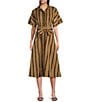 Buru Donna A-Line Striped Day Midi Dress, Color:Khaki Stripe - Image 1