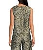 Color:Olive - Image 2 - Floral Brocade Cropped Sleeveless V-Neck Button Back Coordinating Boxy Top