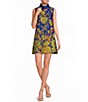 Buru Floral Brocade Mock Neck Sleeveless Shift Mini Dress - Image 1