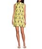 Buru Floral Brocade Toucan Print Mock Neck Sleeveless Shift Mini Dress, Color:Yellow Toucan - Image 1