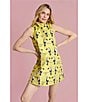 Buru Floral Brocade Toucan Print Mock Neck Sleeveless Shift Mini Dress, Color:Yellow Toucan - Image 4