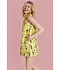 Buru Floral Brocade Toucan Print Mock Neck Sleeveless Shift Mini Dress, Color:Yellow Toucan - Image 6