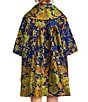 Buru Floral Brocade Wide Platter Point Collar 3/4 Sleeve Open Front Mid Length Topper Coat, Color:Royal - Image 2