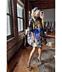 Buru Floral Brocade Wide Platter Point Collar 3/4 Sleeve Open Front Mid Length Topper Coat, Color:Royal - Image 5