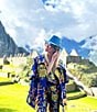 Buru Floral Print Oversized Point Collar 3/4 Sleeve Side Pocket Car Coat, Color:Royal - Image 6