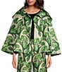 Buru Grace Printed Brocade Oversized Point Collar 3/4 Sleeve Cropped Coat, Color:Green Iris - Image 1