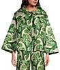 Buru Grace Printed Brocade Oversized Point Collar 3/4 Sleeve Cropped Coat, Color:Green Iris - Image 3