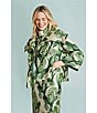 Buru Grace Printed Brocade Oversized Point Collar 3/4 Sleeve Cropped Coat, Color:Green Iris - Image 5