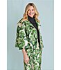 Buru Grace Printed Brocade Oversized Point Collar 3/4 Sleeve Cropped Coat, Color:Green Iris - Image 6