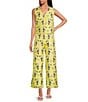 Buru Le Culotte Toucan Print Brocade High Rise Cropped Wide Leg Coordinating Pants, Color:Yellow Toucan - Image 3