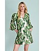 Buru Le V Mod Brocade V-Neckline Bell Sleeve Mini Dress, Color:Green Iris - Image 4