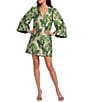 Buru Le V Mod Brocade V-Neckline Bell Sleeve Mini Dress - Image 1