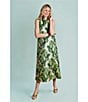 Buru Maxi Mod Printed Brocade Mock Neck Sleeveless Shift Maxi Dress, Color:Green Iris - Image 4