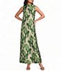 Buru Maxi Mod Printed Brocade Mock Neck Sleeveless Shift Maxi Dress - Image 1