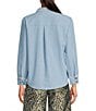 Color:Chambray - Image 2 - Mel Denim Chambray Notch Collar Chest Pocket Long Sleeve Contrast Piping Button Down Blouse