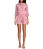 Buru Mel Stripe Print Mixed Button Down Long Sleeve Coordinating Shirt, Color:Red White Stripe - Image 3