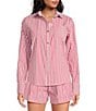 Buru Mel Stripe Print Mixed Button Down Long Sleeve Coordinating Shirt, Color:Red White Stripe - Image 4