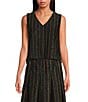 Buru Mod Brocade Woven Shimmer V-Neck Sleeveless Button Back Coordinating Boxy Crop Top, Color:Mutli Shimmer - Image 1