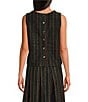 Buru Mod Brocade Woven Shimmer V-Neck Sleeveless Button Back Coordinating Boxy Crop Top, Color:Mutli Shimmer - Image 2