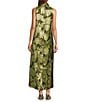 Buru Mod Coral Iris Print Mock Neck Sleeveless Shift Maxi Dress - Image 2