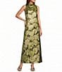 Buru Mod Coral Iris Print Mock Neck Sleeveless Shift Maxi Dress - Image 1