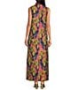 Buru Mod Coral Iris Print Mock Neck Sleeveless Shift Maxi Dress - Image 2
