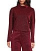 Buru Mod Woven Metallic Mock Neck Long Puffed Sleeve Cropped Coordinating Top, Color:Metallic Pink - Image 1
