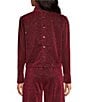 Buru Mod Woven Metallic Mock Neck Long Puffed Sleeve Cropped Coordinating Top, Color:Metallic Pink - Image 2