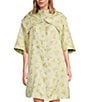 Buru Oversized Point Collar 3/4 Sleeve Side Pocket Floral Car Coat, Color:Citron Floral - Image 1