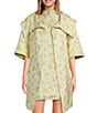 Buru Oversized Point Collar 3/4 Sleeve Side Pocket Floral Car Coat, Color:Citron Floral - Image 2