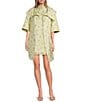 Buru Oversized Point Collar 3/4 Sleeve Side Pocket Floral Car Coat, Color:Citron Floral - Image 4