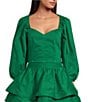 Color:Green - Image 1 - Sweetheart Neck 3/4 Balloon Sleeve Smocked Keyhole Back Bustier Cropped Top