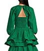 Color:Green - Image 2 - Sweetheart Neck 3/4 Balloon Sleeve Smocked Keyhole Back Bustier Cropped Top