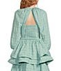 Color:Aqua - Image 2 - Sweetheart Neck 3/4 Balloon Sleeve Textured Stripe Smocked Keyhole Back Bustier Cropped Top