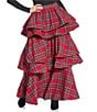 Buru Teagan Shimmer Tiered Ruffle Full Length Side Seam Pocket A-Line Skirt, Color:Tartan Shimmer - Image 1