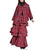 Buru Teagan Shimmer Tiered Ruffle Full Length Side Seam Pocket A-Line Skirt, Color:Tartan Shimmer - Image 3
