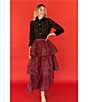 Buru Teagan Shimmer Tiered Ruffle Full Length Side Seam Pocket A-Line Skirt, Color:Tartan Shimmer - Image 4