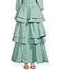 Color:Aqua - Image 1 - Teagan Tiered Ruffle Textured Stripe Full Length A-Line Pocketed Skirt