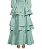 Color:Aqua - Image 2 - Teagan Tiered Ruffle Textured Stripe Full Length A-Line Pocketed Skirt