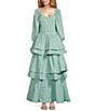 Color:Aqua - Image 3 - Teagan Tiered Ruffle Textured Stripe Full Length A-Line Pocketed Skirt