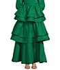 Color:Green - Image 1 - Teagan Tiered Ruffle Full Length A-Line Pocketed Skirt