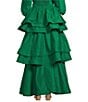 Color:Green - Image 2 - Teagan Tiered Ruffle Full Length A-Line Pocketed Skirt