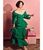 Color:Green - Image 5 - Teagan Tiered Ruffle Full Length A-Line Pocketed Skirt