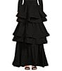 Color:Black - Image 1 - Teagan Tiered Ruffle Full Length Pocketed A-Line Skirt