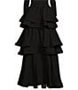 Color:Black - Image 2 - Teagan Tiered Ruffle Full Length Pocketed A-Line Skirt