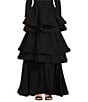 Buru Teagan Tiered Ruffle Full Length Side Seam Pocket A-Line Skirt, Color:Black - Image 1