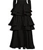 Buru Teagan Tiered Ruffle Full Length Side Seam Pocket A-Line Skirt, Color:Black - Image 2