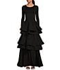 Buru Teagan Tiered Ruffle Full Length Side Seam Pocket A-Line Skirt, Color:Black - Image 3