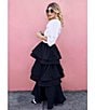 Buru Teagan Tiered Ruffle Full Length Side Seam Pocket A-Line Skirt, Color:Black - Image 6