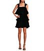 Buru Teagan Velvet Square Neck Wide Strap Tiered Ruffle A-Line Convertible Mini to Maxi Flounce Dress, Color:Dark Green - Image 1